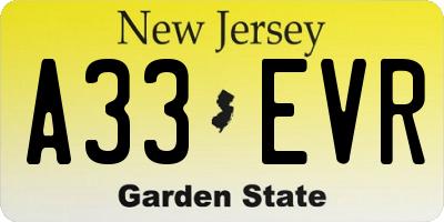 NJ license plate A33EVR