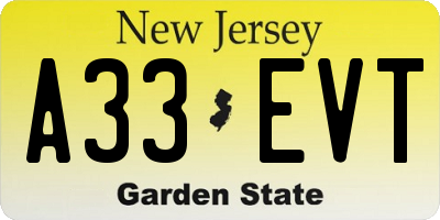 NJ license plate A33EVT