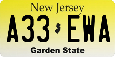 NJ license plate A33EWA
