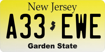NJ license plate A33EWE