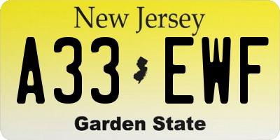 NJ license plate A33EWF