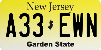 NJ license plate A33EWN