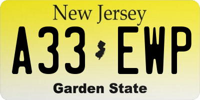 NJ license plate A33EWP