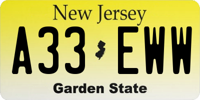NJ license plate A33EWW