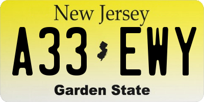 NJ license plate A33EWY