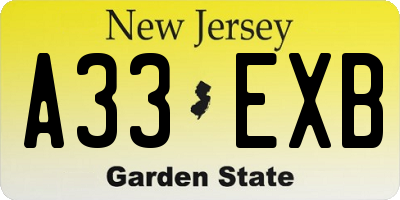 NJ license plate A33EXB