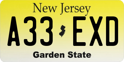 NJ license plate A33EXD