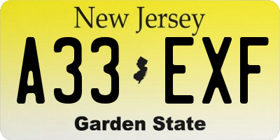 NJ license plate A33EXF