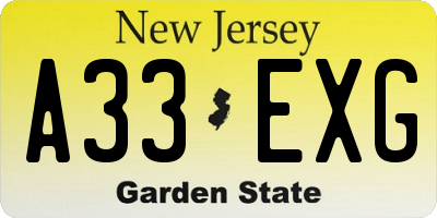 NJ license plate A33EXG