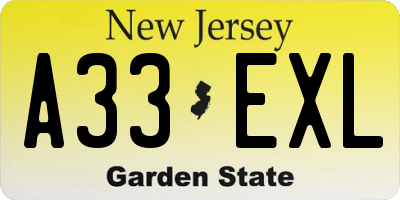 NJ license plate A33EXL