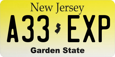 NJ license plate A33EXP
