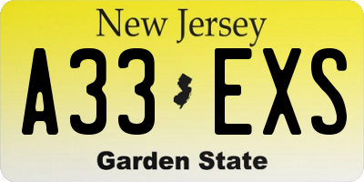 NJ license plate A33EXS