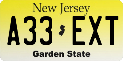 NJ license plate A33EXT
