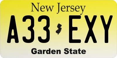 NJ license plate A33EXY