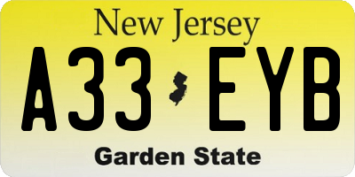 NJ license plate A33EYB