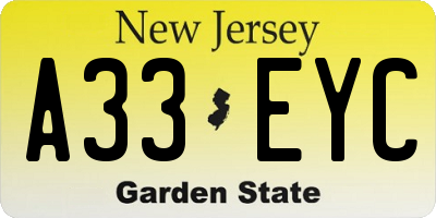 NJ license plate A33EYC