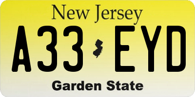 NJ license plate A33EYD