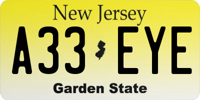 NJ license plate A33EYE