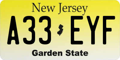 NJ license plate A33EYF