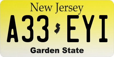 NJ license plate A33EYI