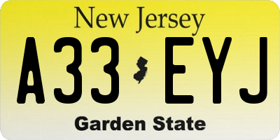 NJ license plate A33EYJ
