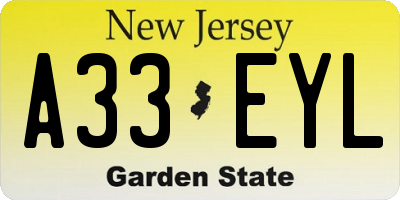 NJ license plate A33EYL