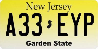 NJ license plate A33EYP