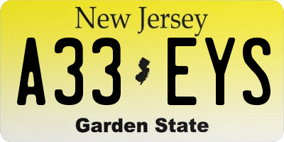 NJ license plate A33EYS