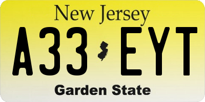 NJ license plate A33EYT