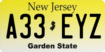 NJ license plate A33EYZ