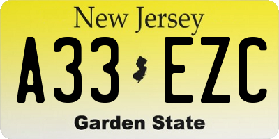 NJ license plate A33EZC