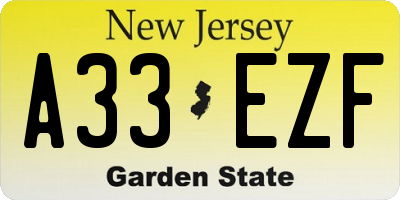 NJ license plate A33EZF