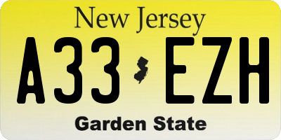 NJ license plate A33EZH