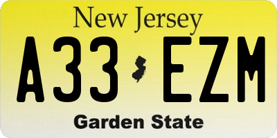 NJ license plate A33EZM