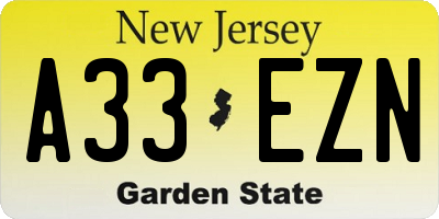 NJ license plate A33EZN