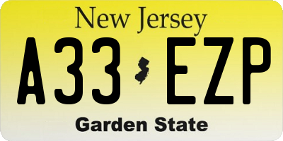 NJ license plate A33EZP