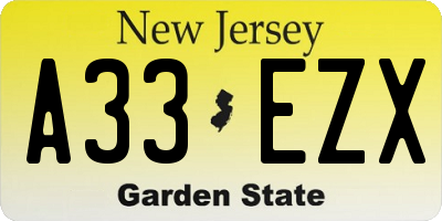 NJ license plate A33EZX