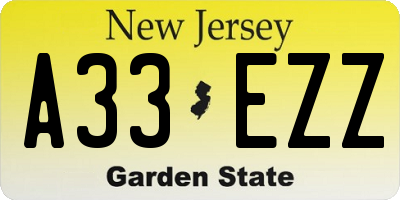 NJ license plate A33EZZ