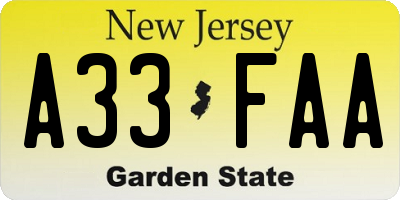 NJ license plate A33FAA