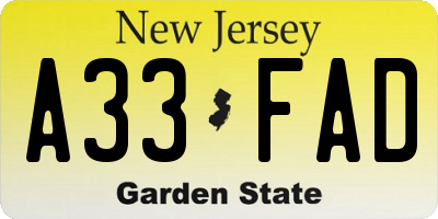 NJ license plate A33FAD