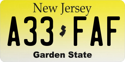 NJ license plate A33FAF