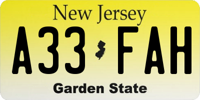 NJ license plate A33FAH