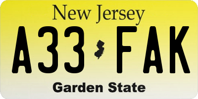 NJ license plate A33FAK