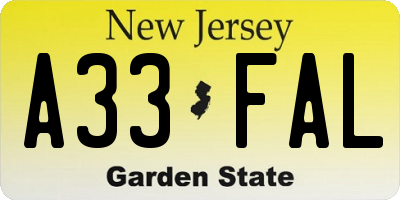 NJ license plate A33FAL