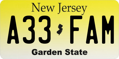 NJ license plate A33FAM