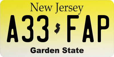 NJ license plate A33FAP