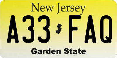 NJ license plate A33FAQ