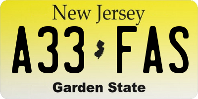 NJ license plate A33FAS