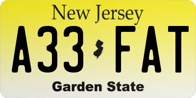 NJ license plate A33FAT