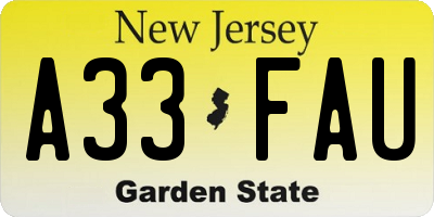 NJ license plate A33FAU